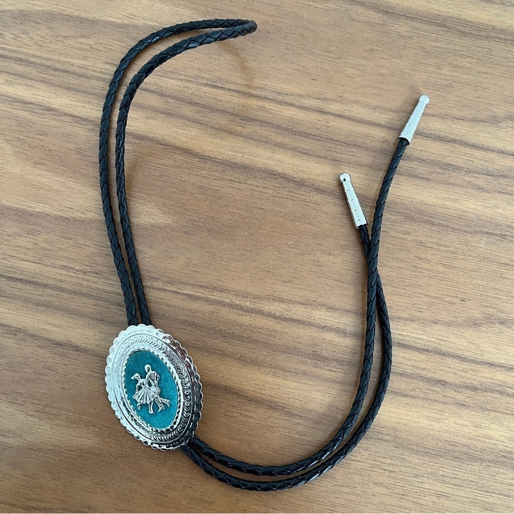 ALUMALINE Bolo Tie & Belt Buckle Matching Set Square Dancers Western Silver Tone - Picture 9 of 15